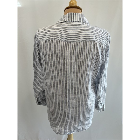 Roots Canada Womens Linen Popover Size XS Blue & White Striped Top Beach Coastal - Picture 5 of 9